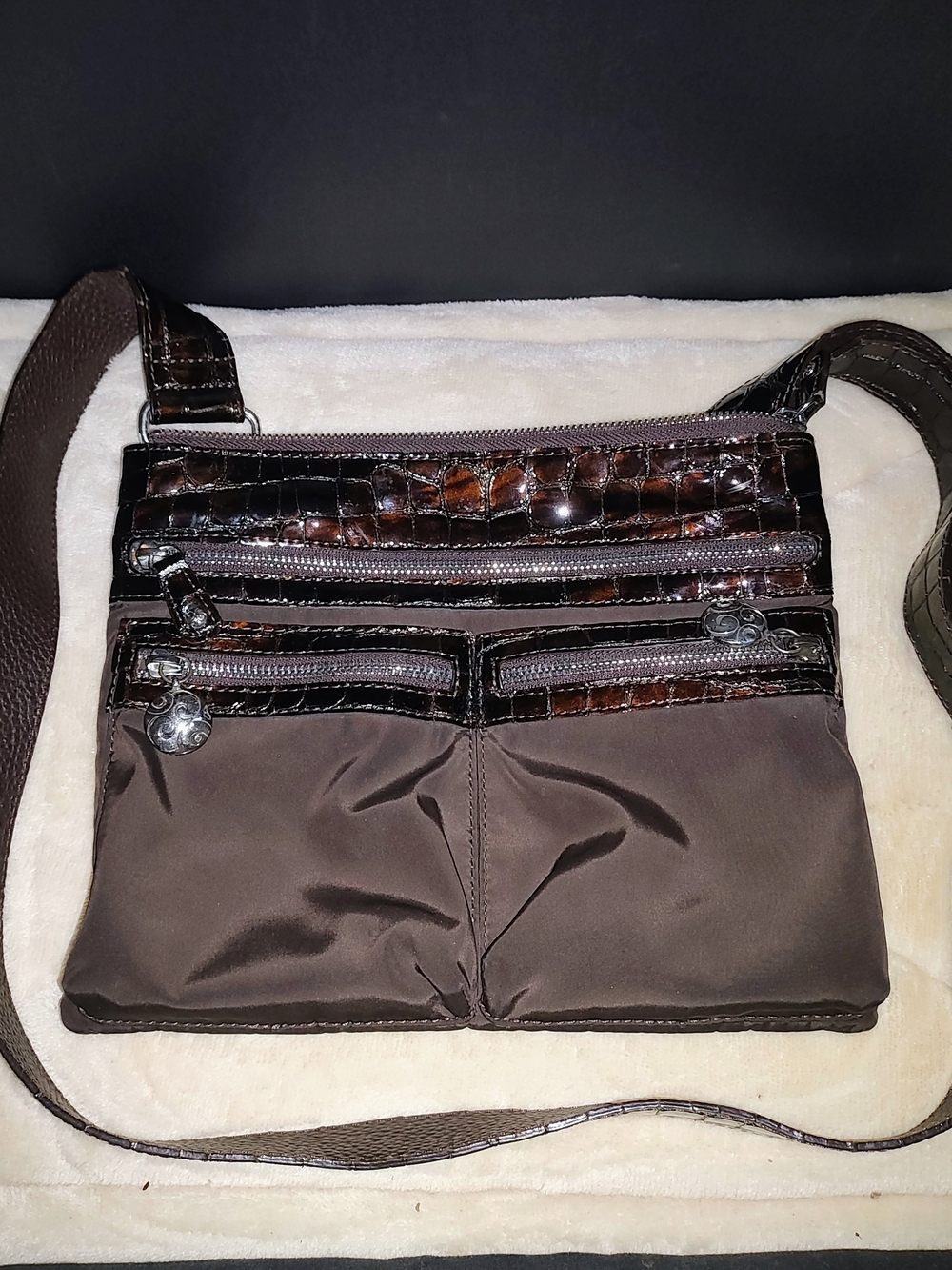 Brighton Brown Crossbody Shoulder Bag with Croc-Trim